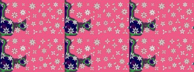 Raster illüstrasyonundaki çiçek desenli çizim. Pembe renkte çiçekler.