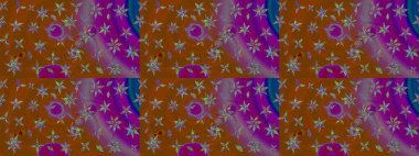 Raster deseni. Karalama çiçekleri çizim kalıbı. Sanat, çiçeklere ilham verir ve arka plan bırakır. Kahverengi el çizimi desen.