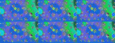 Raster illüstrasyonu. Mavi renkte karalamalı çiçek deseni çiz.