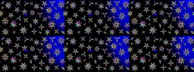 Yumuşak, bahar çiçekleri siyah renklerde. Raster deseni. Patlayan çiçekler soyut olarak yerleştirilmiş. Raster illüstrasyonu.