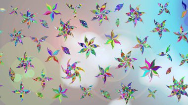 Raster Floral Illustration, Asyalı tekstil. Gri renkli etnik çiçeklerle zarif eskiz deseni.