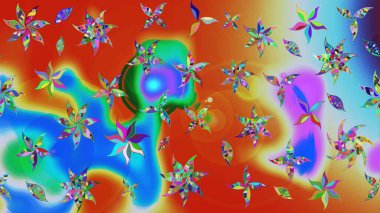 Mavi renkli çiçekler. Raster illüstrasyonunda çiçek deseni çizimi.