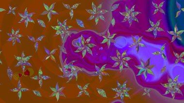 Renkli grunge, soyut arkaplanı colokahverengi çiçeklerle süslüyor. Nakış desenli çiçek deseni. İzler, kumaş, duvar kağıtları, tekstil için raster dokusu.