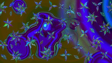 Raster illüstrasyonu. Çiçek desenli eskiz, darbeler, sıçramalar, yaz çiçekleri. Kahverengi renkte çiçekler.