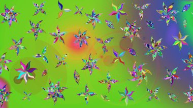 Raster Çiçek İllüstrasyonu 'nun şirin tekstili. Yeşil renkli etnik çiçeklerle zarif eskiz deseni.