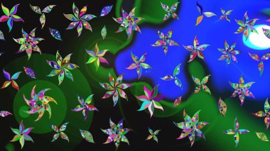 Raster illüstrasyonu. Çiçekli karalama şeklinde Raster çiçek deseni. Gri renkte yaz çiçekleri.