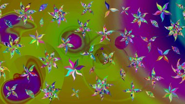 Çiçekler suluboya tarzında yeşil renkte. Raster illüstrasyonunda çiçek deseni çizimi.