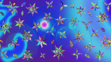 Bahar mevsimi. Raster güzel bir çiçek deseni çizmiş. Tatil havası. Nazik romantik baskı. Mavi renkte çiçekler.