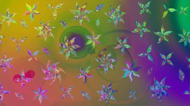 Raster illüstrasyonundaki çiçek desenli çizim. Yeşil renkte çiçekler.