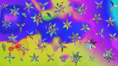 Raster illüstrasyonu. Çiçek desenli eskiz, darbeler, sıçramalar, yaz çiçekleri. Mor renkte çiçekler.