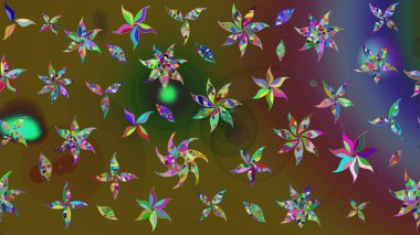 Moda baskıları için zarif bir şablon. Halk tarzı. Modern çiçek arkaplanı. Parlak renkli çiçekleri ve yeşil yaprakları olan harika bir çiçek deseni..