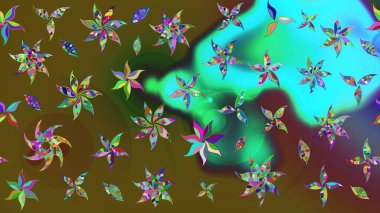 Düz Çiçek Elementleri Tasarımı. Renkli Bahar Teması eskiz kalıbı. Raster illüstrasyonundaki çiçek desenli çizim. Süslü kumaş deseni.