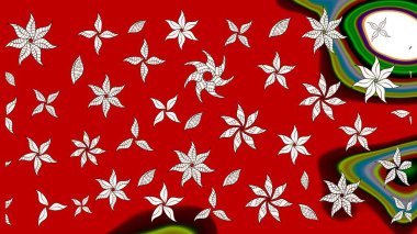 Tekstil tasarımı için kırmızı renkli geleneksel halk çiçekleri buketi. Üzerinde gelincikler ve vadi zambakları olan renkli çiçek desenli nakış..