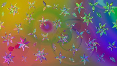 Robot resim. Çiçekli yaz çiçekleri. Motley illüstrasyonu. Küçük çiçekte güzel bir desen. Küçük renkli çiçekler. Moda baskıları için zarif bir şablon.