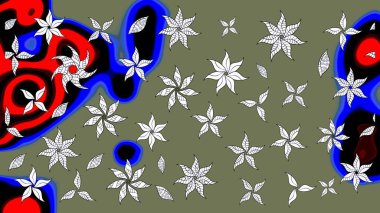 Çiçekler, dallar, bitkiler ve çiçekler. Güzel kumaş deseni. El çizimi. Raster illüstrasyonu.