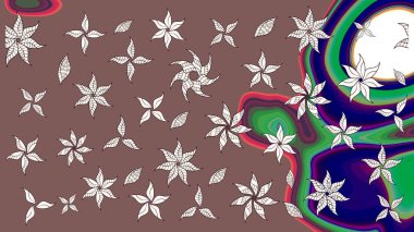 Düz Çiçek Elementleri Tasarımı. Renkli Bahar Teması eskiz kalıbı. Raster illüstrasyonundaki çiçek desenli çizim. Kahverengi renkte çiçekler.