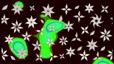 Siyah renkli bitkilerden oluşan parlak çiçekli çizim deseni.