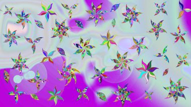 Çiçek ve yapraklı karalama şeklinde Raster çiçek deseni. Raster illüstrasyonu. Tarafsız renklerde bahar çiçekleri..