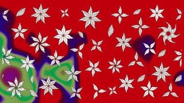 Parlak renkli çiçekli ve kırmızı yapraklı harika bir çiçek deseni. Modern çiçek arkaplanı. Moda baskıları için zarif bir şablon. Halk stili.