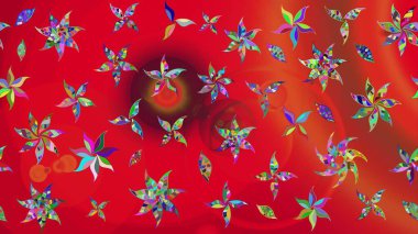 Klasik çiçekler. El çizimi, soyut ve süslü elementler. Yaz çiçekleri teması. Kırmızı renkler. Suluboya resim taklit Raster illüstrasyonu.