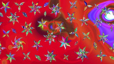 Yumuşak, yaz çiçekli arka plan. Çiçekli karalama şeklinde Raster çiçek deseni. Kırmızı renkte çiçekler.