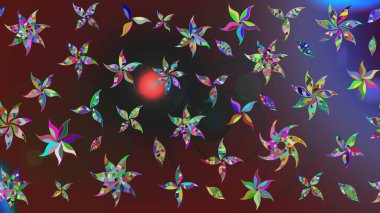 El çizimi, soyut ve süslü elementler. Yaz çiçekleri teması. Suluboya resim taklit Raster çizimi. Mor renkler. Klasik çiçekler..