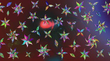 Raster illüstrasyonundaki çiçek desenli çizim. Suluboya tarzında mor renkte çiçekler.