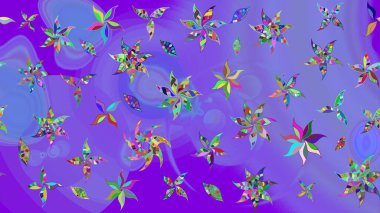 Yumuşak, mor renkte bahar çiçekleri. Çiçekli karalama şeklinde Raster çiçek deseni. Raster illüstrasyonu.