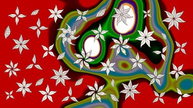 Kırmızı renkte çiçekler. Çizim çiçek deseni duvar kâğıdı olarak kullanılabilir. Raster illüstrasyonu.