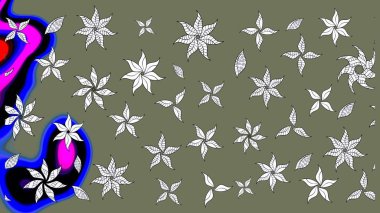 Düz Çiçek Elementleri Tasarımı. Asya tekstil tarzında. Güzel kumaş deseni. Renkli Bahar Teması eskiz kalıbı. Raster illüstrasyonu. Çiçek desenini çiz.