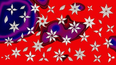 Çiçeksel çizim kalıbının yansıması. Vadinin çiçekleri kırmızı renklerde.