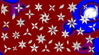 Renkli raster çizimi çizimi. Küçük çiçekteki sevimli çiçek deseni. Birçok kırmızı soyut çiçekli tropikal çizim deseni.