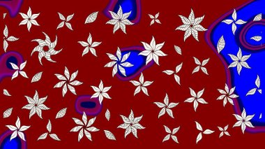 Raster illüstrasyonu. Şirin çiçekli eskiz deseni ve kırmızı renklerde yapraklar, suluboya çiçek deseni, duvar kağıdı, kart veya kumaş için fayanslı.