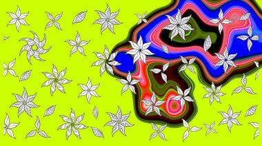 Raster düz çiçek çizim deseni. Hediye ambalaj kağıdı, tebrik kartları, posterler ve pankart tasarımı. Yeşil renkte çiçekler.