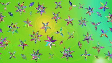 Elle çizilmiş çiçek desenli Raster çizimi. Tekstil, kumaş, ambalaj, hatıra defteri için hoş bir çiçek arkaplanı. Çocuksu tasarım. Yeşil arkaplanda.