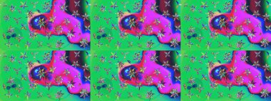 Parlak çiçekli kolaj çiçekleri yeşildir. Çiçekli zambakların eskiz geçmişi. Çiçek tasarımı için inanılmaz kolaj cennet tarzı..