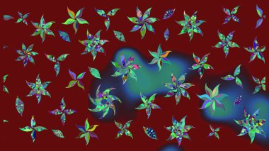 Düz Çiçek Elementleri Tasarımı. Taslak desenli, modaya uygun kumaş deseni. Şirin çiçek elementleri. Renkli Bahar Teması eskiz kalıbı. Raster illüstrasyonu.