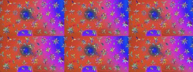 Renkli desenli eskiz deseni, pembe çiçekler ve dekoratif elementlerle. Eskiz geçmişi. Raster illüstrasyonu. Kumaş, tekstil, duvar kağıdı baskısı için. Antika retro tarzı.