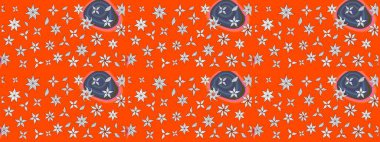 Turuncu renkli etnik çiçekli zarif eskiz deseni. Raster Çiçek İllüstrasyon Şirin Tekstil.