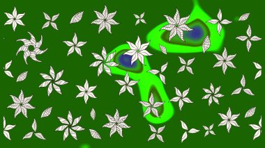 Raster illüstrasyonu. Şirin çiçekli eskiz deseni ve yeşil renkli yapraklar, suluboya çiçek deseni, duvar kağıdı, kart veya kumaş için fayanslı.