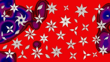 Raster illüstrasyonundaki çiçek desenli çizim. Kırmızı renkte çiçekler.