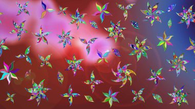 Düz Çiçek Elementleri Tasarımı. Renkli Bahar Teması eskiz kalıbı. Çiçek deseni. Raster çizimi. Güzel kumaş deseni..