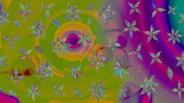 Düz Çiçek Elementleri Tasarımı. Raster illüstrasyonu. Yeşil renkli çiçekler. Asya tekstil tarzında. Renkli Bahar Teması eskiz kalıbı. Çiçek desenini çiz.