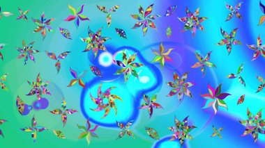 Raster illüstrasyonundaki çiçek desenli çizim. Renkli Bahar Teması eskiz kalıbı. Mavi renkli çiçekler. Düz Çiçek Elementleri Tasarımı.