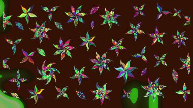 Kahverengi renkli çiçekler. Düz Çiçek Elementleri Tasarımı. Sevimli çiçek raster deseni. Renkli Bahar Teması çizim şablonu.