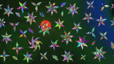 Mavi renkli Asya tekstili. Suluboya çiçekli çiçek deseni. Raster illüstrasyonu.