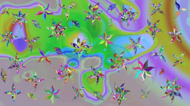 Tekstil tasarımı için yeşil renkli geleneksel halk çiçekleri buketi. Üzerinde gelincikler ve vadi zambakları olan renkli çiçek desenli nakış..