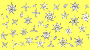 Raster deseni. Sanat, çiçekleri canlandırır ve arka planda bırakır. Karalama çiçekleri çizim kalıbı. Sarı el çizimi desen.