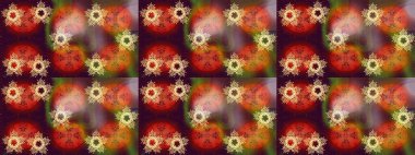 Yeni yıl kar tanesi. Düz kar karalama ikonları, kar taneleri kahverengi, kırmızı ve turuncu renkli siluetler noel afişi, kartlar. Güzel soyut kar tanesi raster tasarımı..