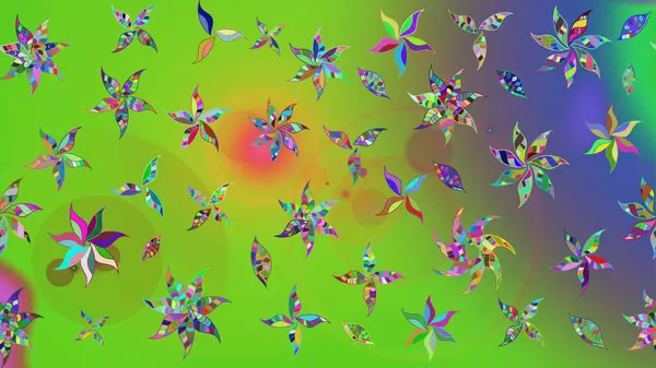 Raster Çiçek İllüstrasyonu 'nun şirin tekstili. Yeşil renkli etnik çiçeklerle zarif eskiz deseni.